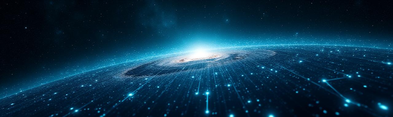 은하수와 별빛이 빛나는 우주 배경, 심도 있는 온라인 교육을 상징.